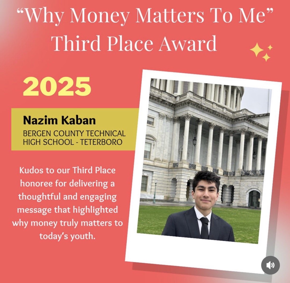 Why Money Matters To Me Third Place Award, 2025 — Nazim Kaban, Bergen County Technical High School